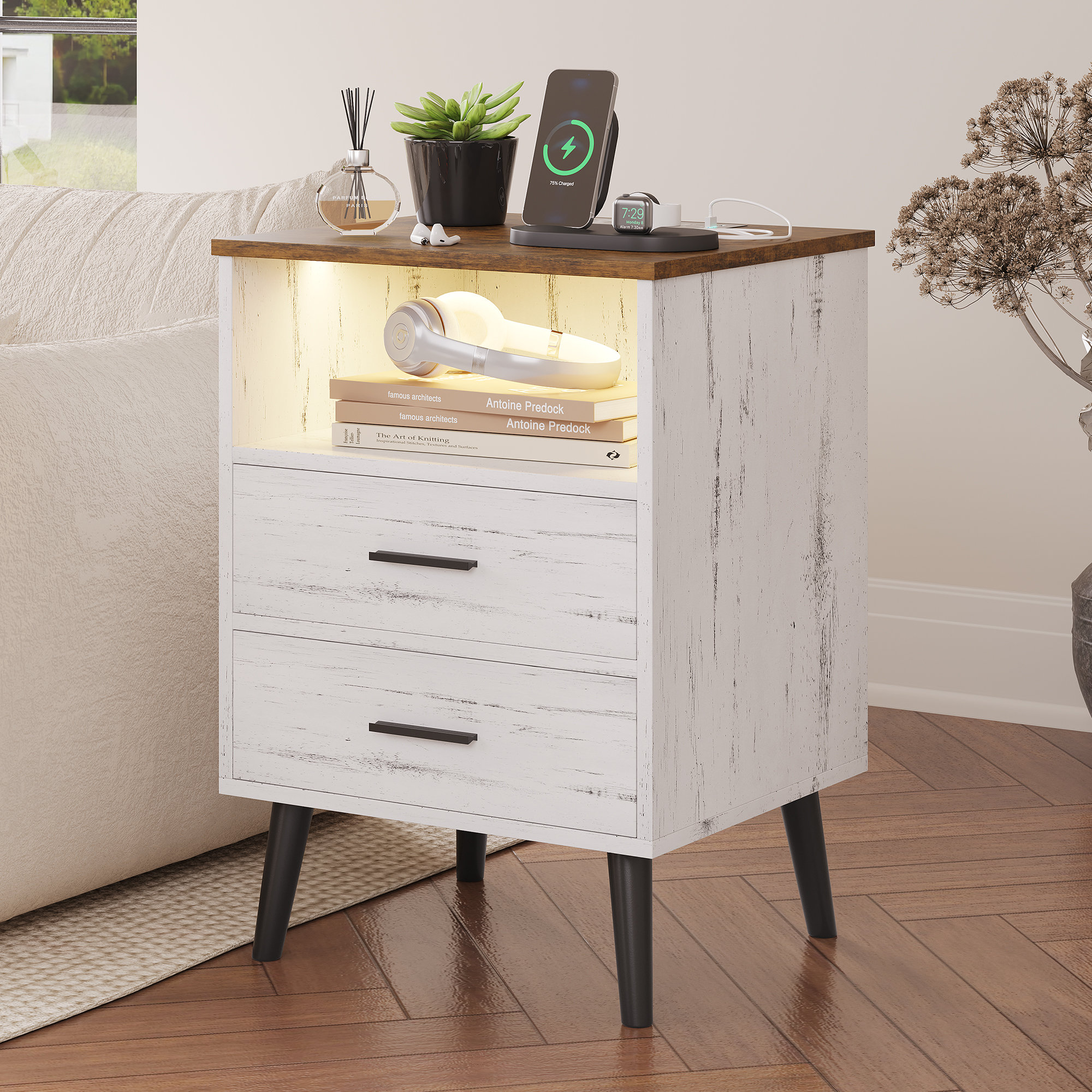 Orren Ellis Targo Nightstands With Led Lights And Usb Ports